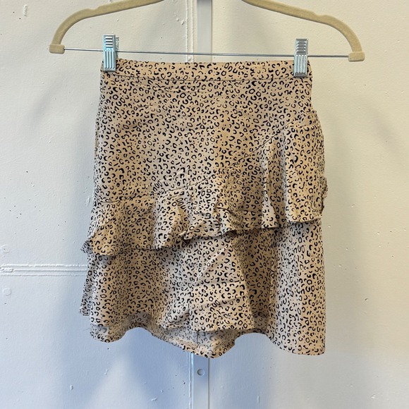 Japna Dresses & Skirts - Japna Joyous & Free Leopard Print Ruffle Mini Skirt Tan Black XS Rayon Summer